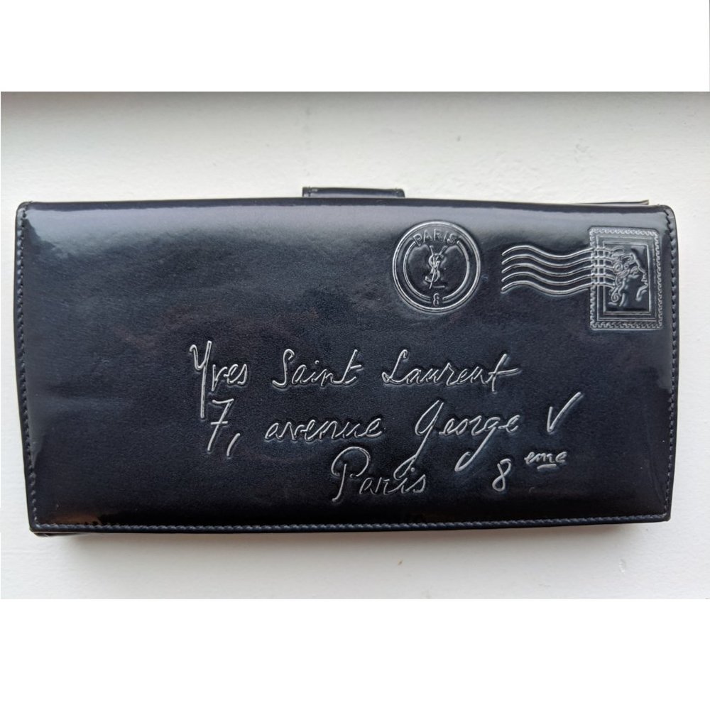 Saint Laurent Navy Patent Leather Y Mail Wallet